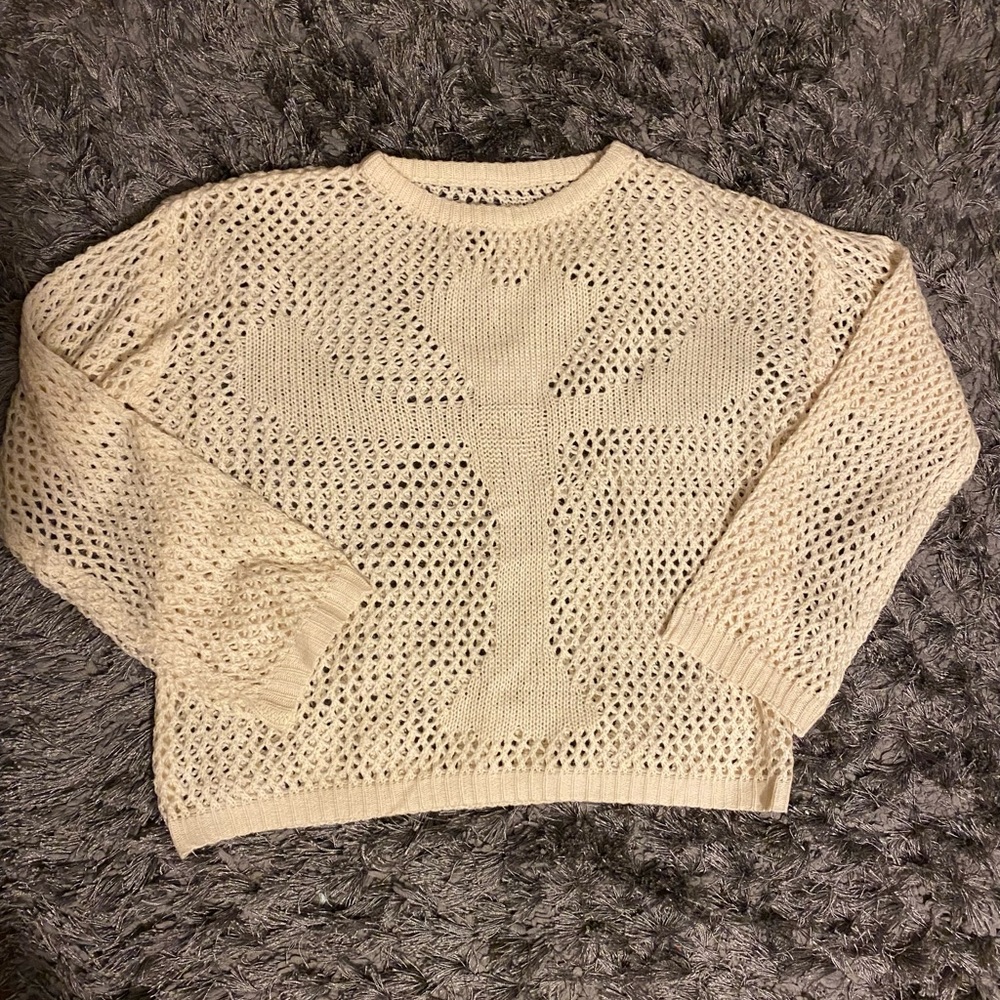 Beige cross net sweater